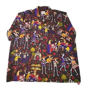 David Carey Shirt Fiesta Mens XL Hawaiian Day of the Dead Skeleton Mariachi AOP